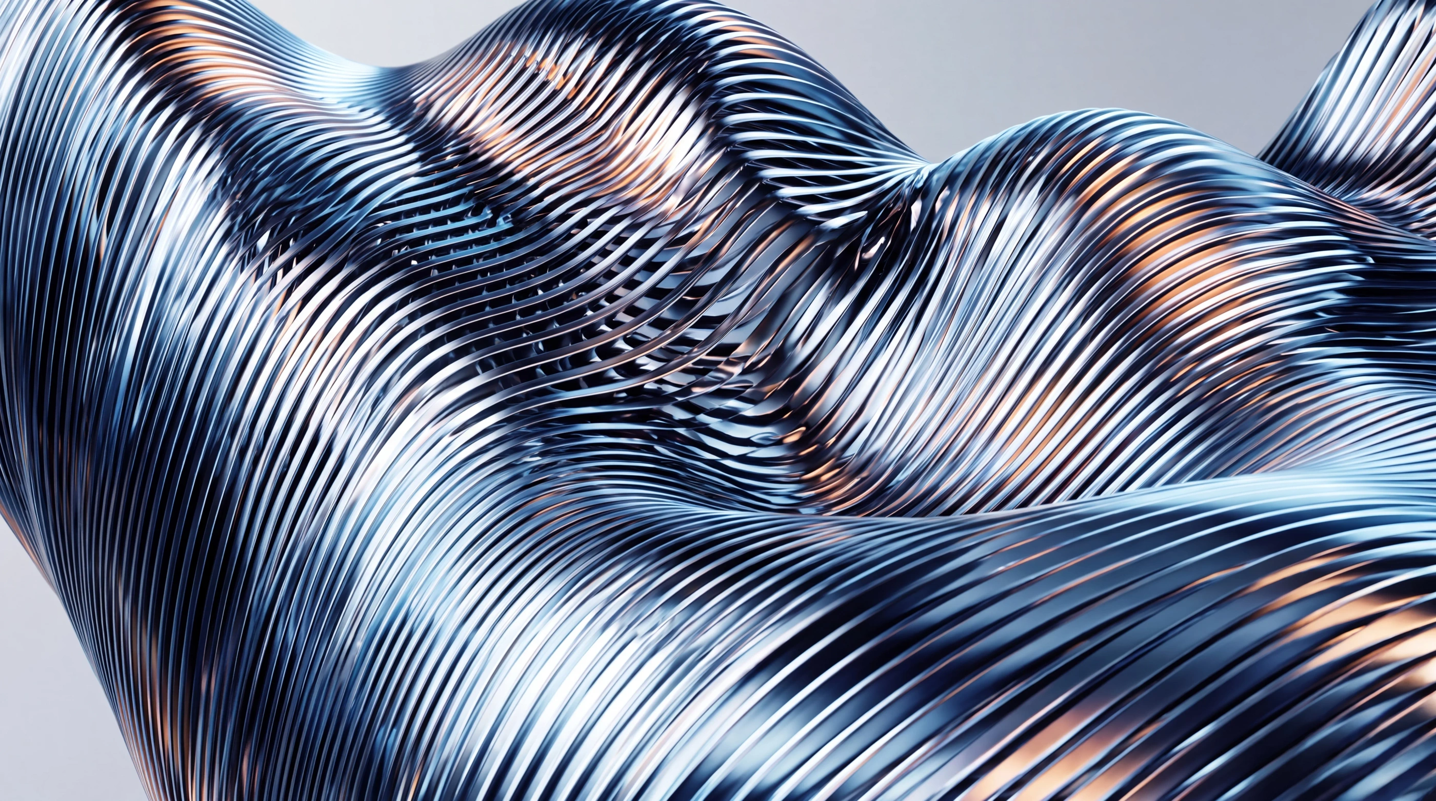 Flowing precision-crafted metallic lines with warm copper highlights