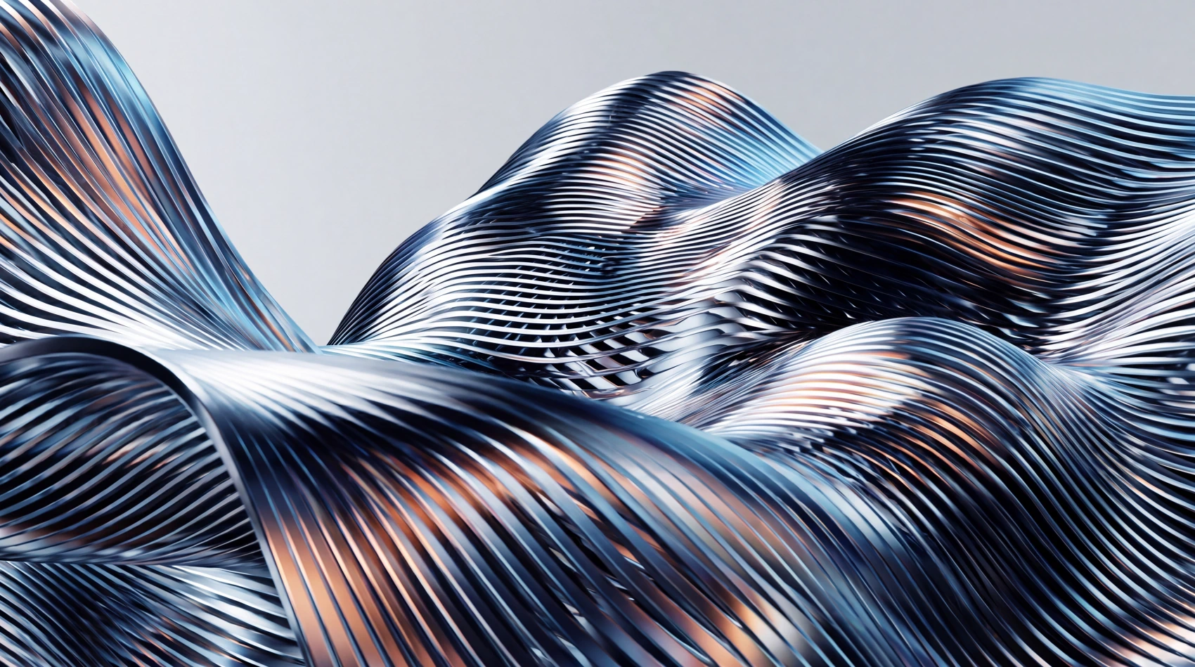 Flowing chrome ribbon abstract render, illustrating internal platforms and client portals